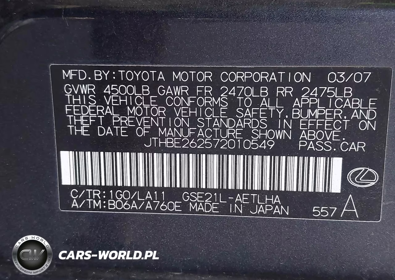 2007 Lexus Is 350 VIN:JTHBE262572010549 - 9