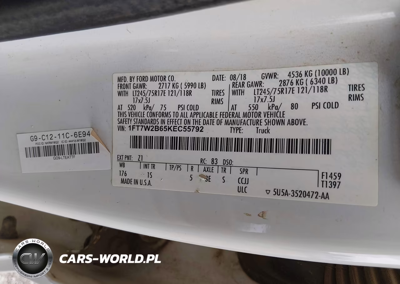 2019 Ford F-250 Xl VIN:1FT7W2B65KEC55792 - 9