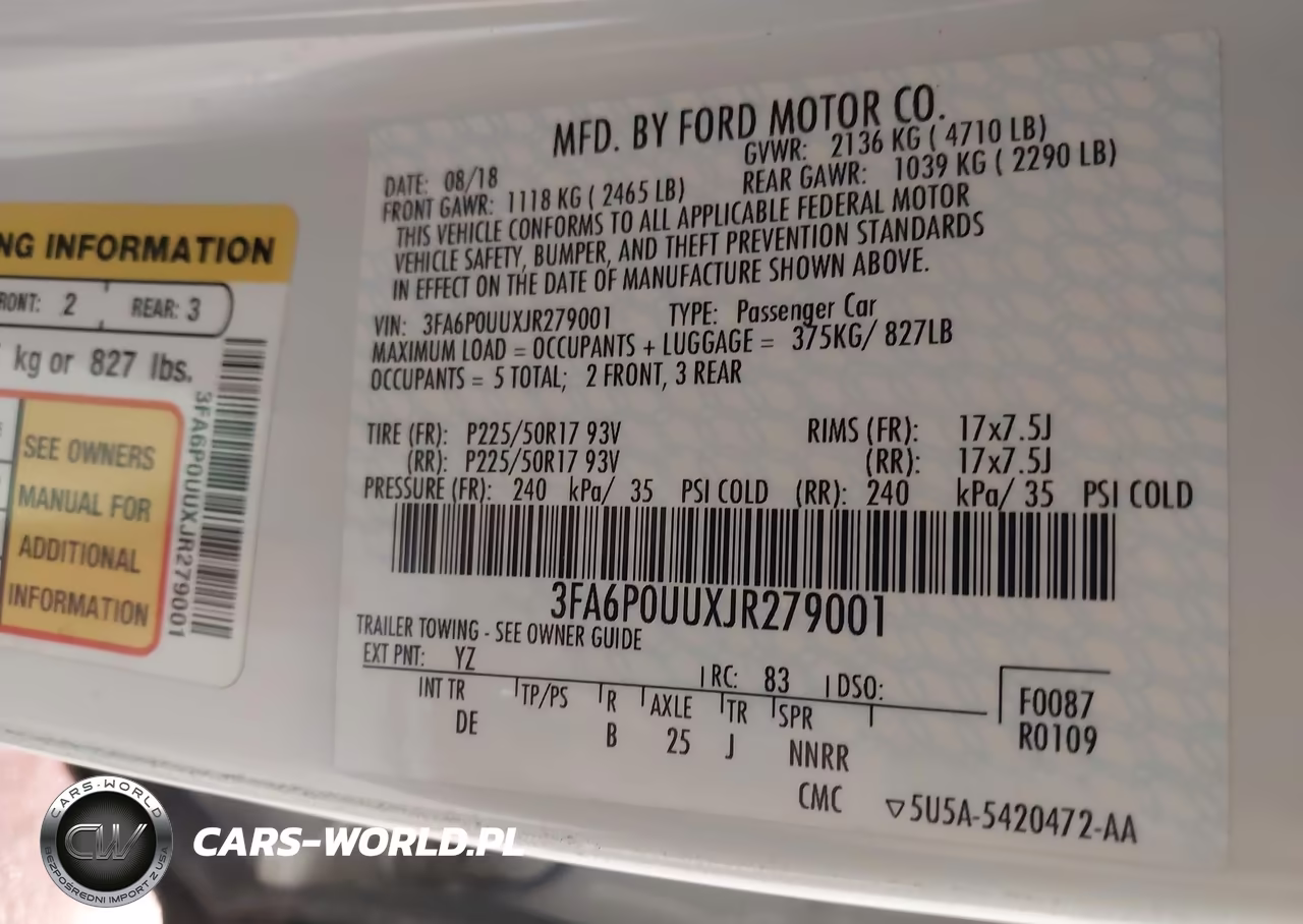 2018 Ford Fusion Hybrid S VIN:3FA6P0UUXJR279001 - 9