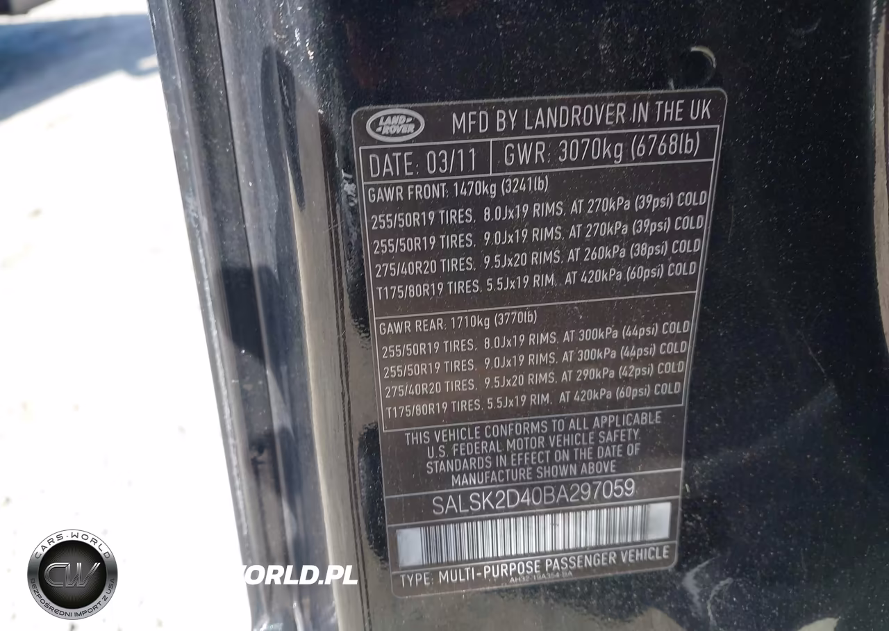 2011 Land Rover Range Rover Sport Hse VIN:SALSK2D40BA297059 - 9
