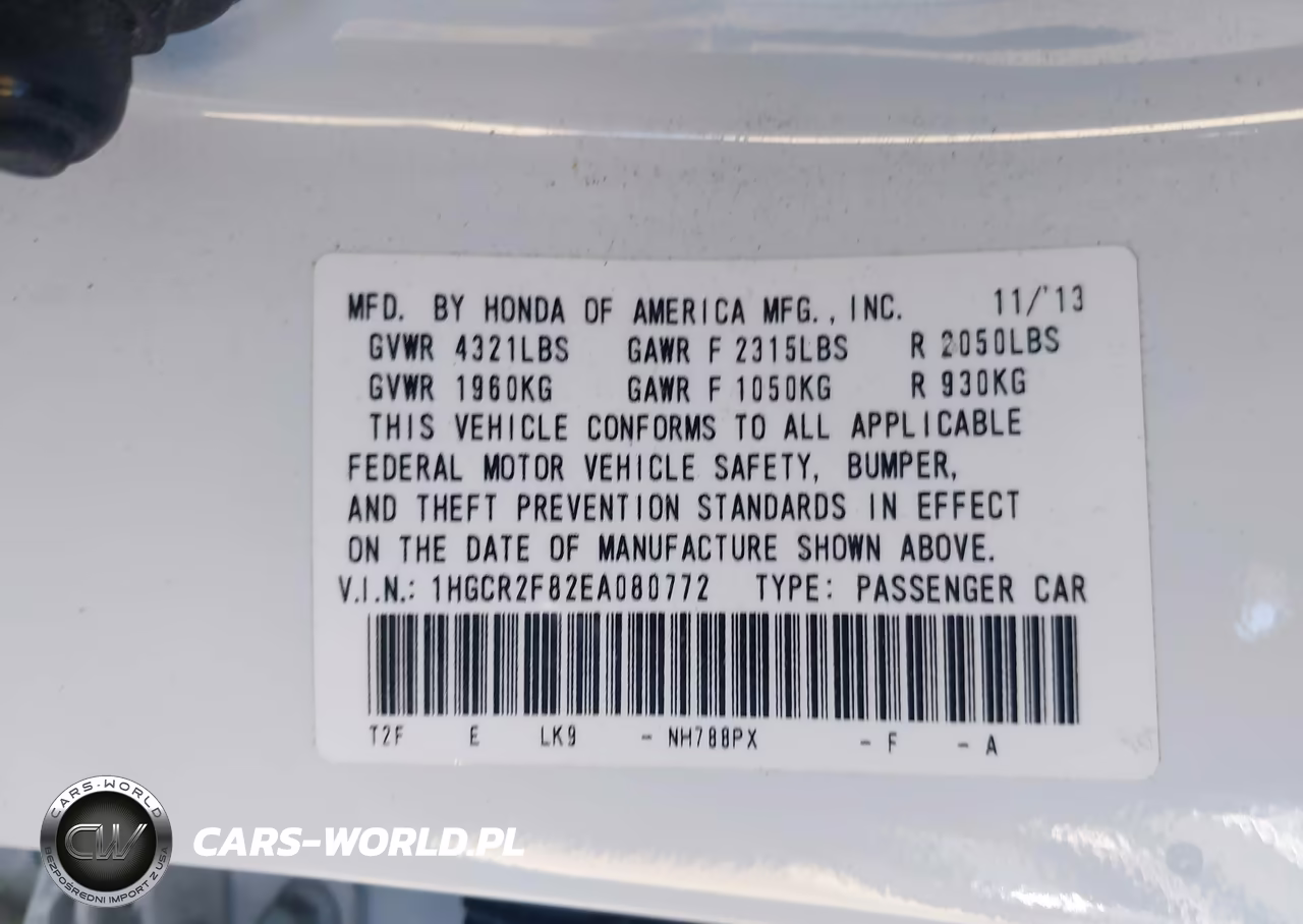 2014 Honda Accord Ex-L VIN:1HGCR2F82EA080772 - 9