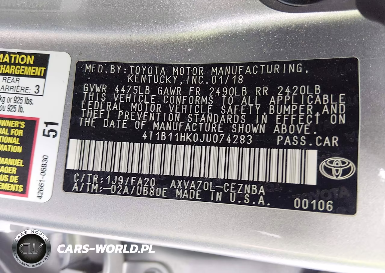2018 Toyota Camry Le VIN:4T1B11HK0JU074283 - 9