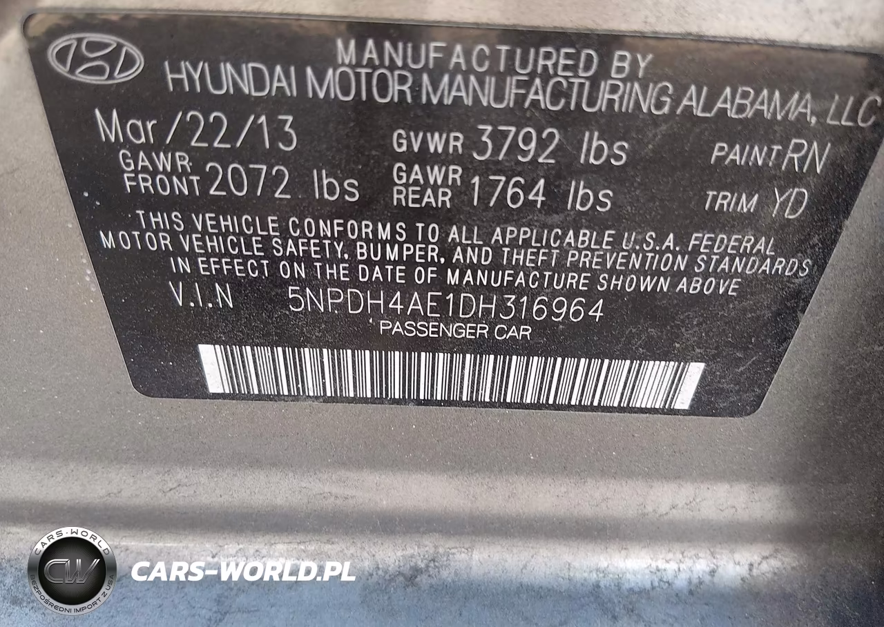 2013 Hyundai Elantra Gls VIN:5NPDH4AE1DH316964 - 9