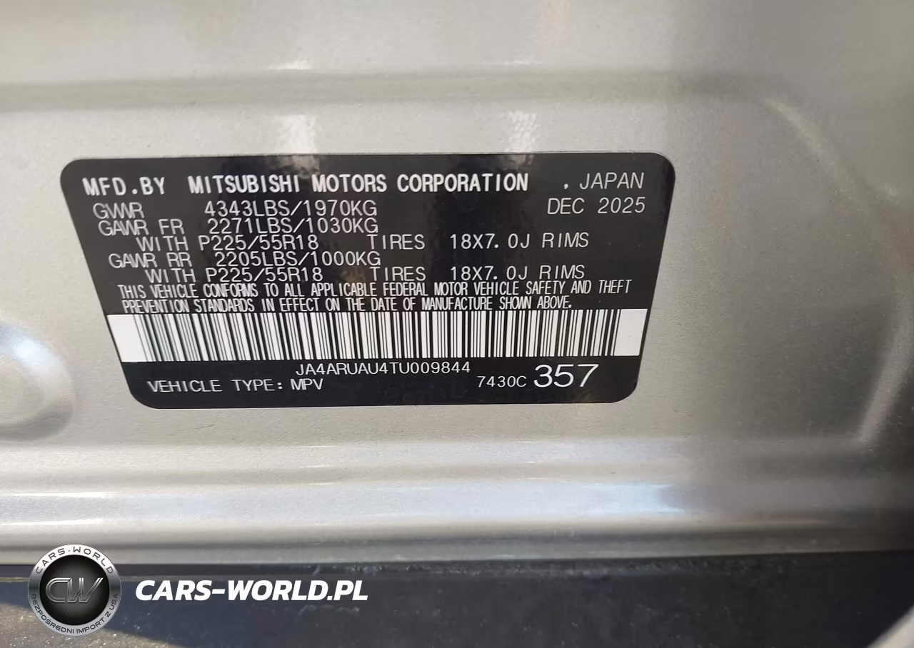 2026 Mitsubishi Outlander Sport 2.0 Es-2.0 Le-2.0 Ralliart-2.0 S-2.0 Se-2.0 Trail Edition VIN:JA4ARUAU4TU009844 - 9