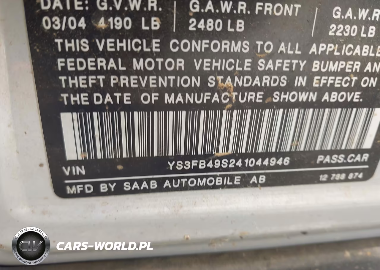 2004 Saab 9-3 VIN:YS3FB49S241044946 - 9