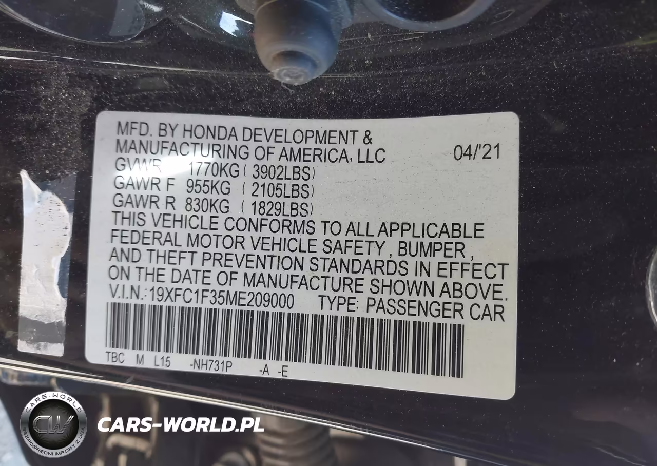 2021 Honda Civic Ex VIN:19XFC1F35ME209000 - 9