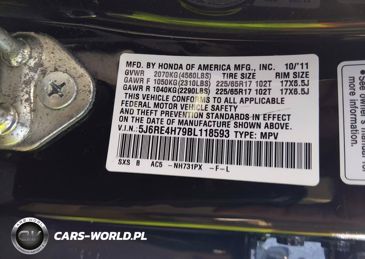 2011 Honda Cr-V Ex-L VIN:5J6RE4H79BL118593 - 9
