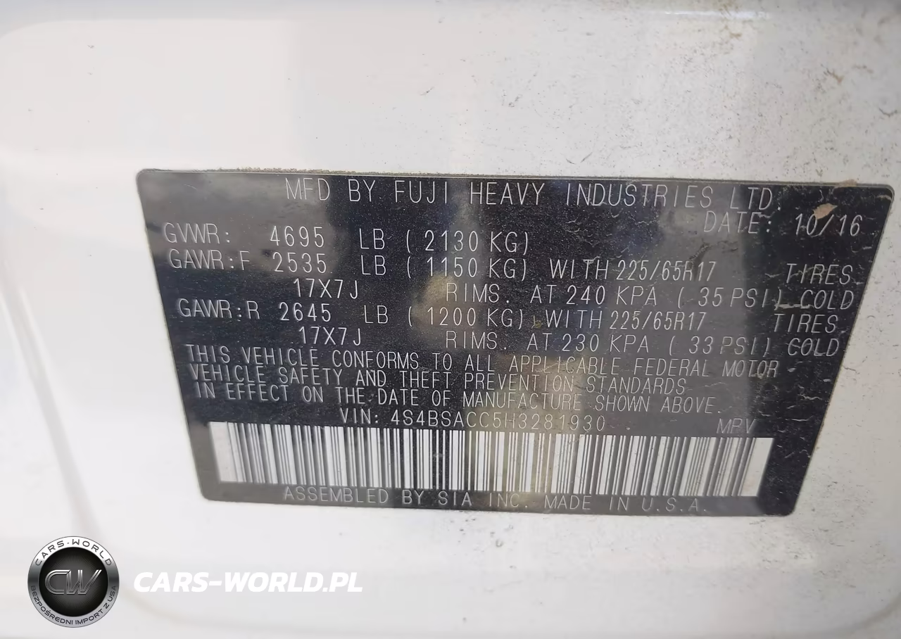 2017 Subaru Outback 2.5I Premium VIN:4S4BSACC5H3281930 - 9
