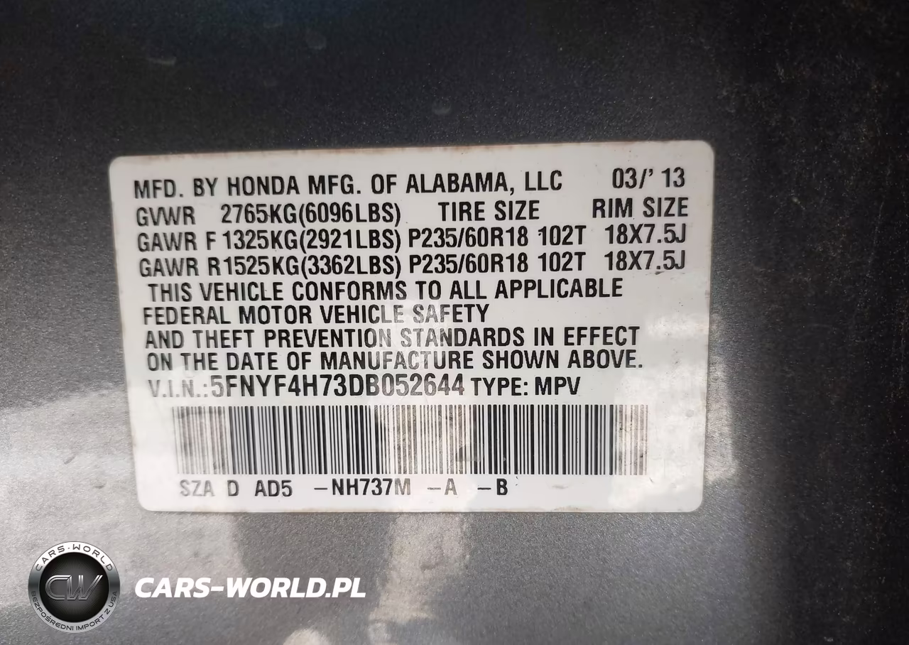 2013 Honda Pilot Ex-L VIN:5FNYF4H73DB052644 - 9