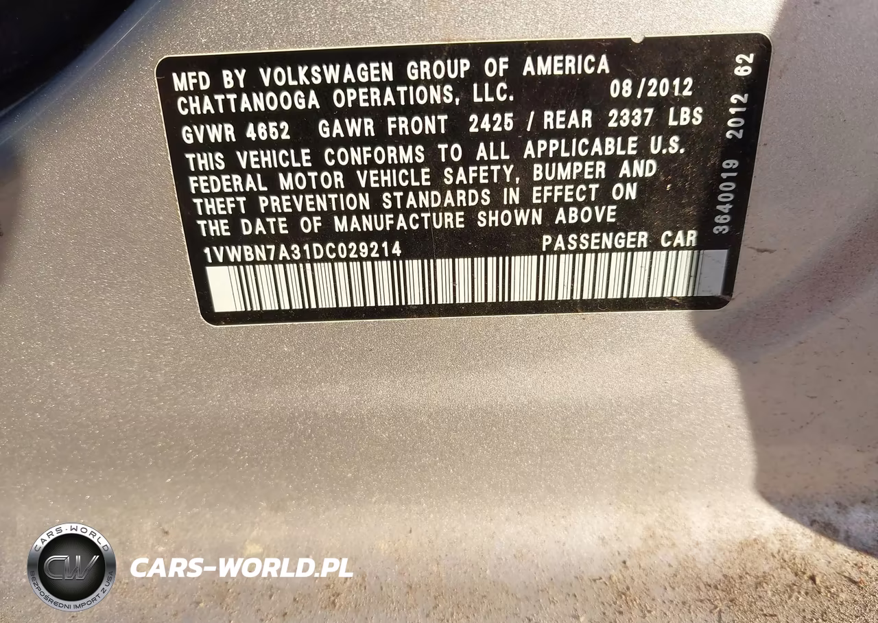 2013 Volkswagen Passat 2.0L Tdi Se VIN:1VWBN7A31DC029214 - 9