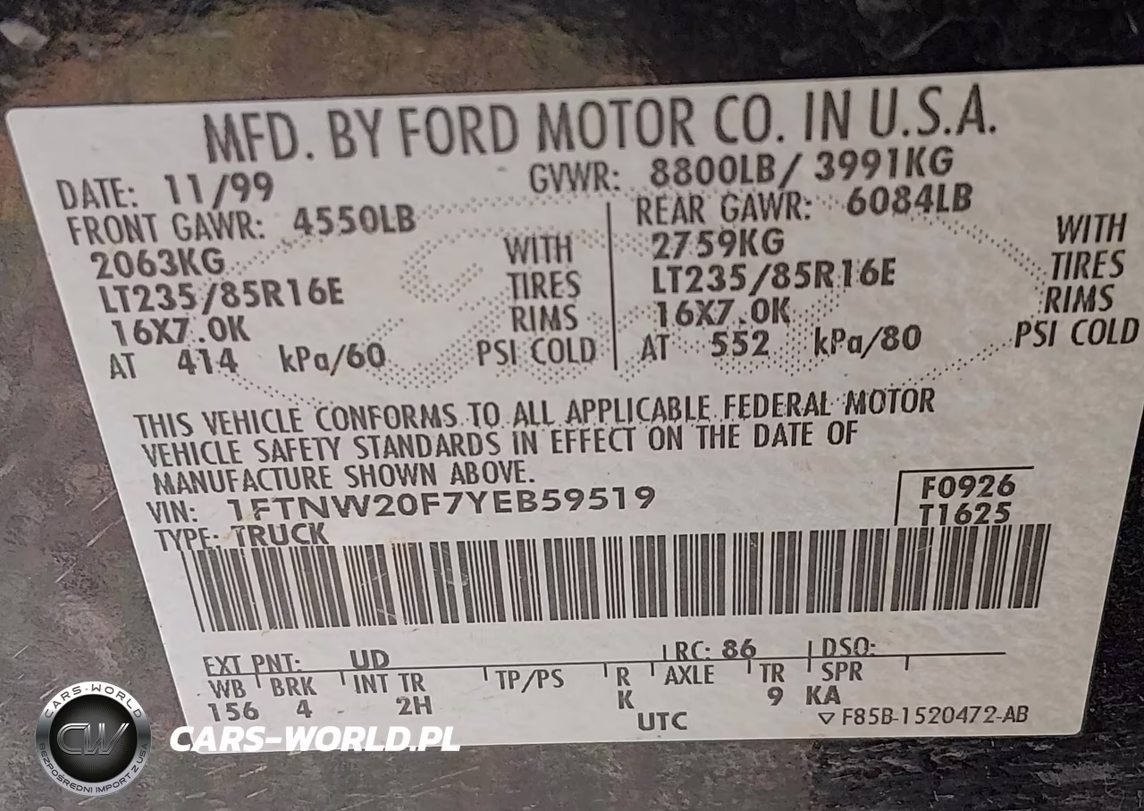 2000 Ford F-250 Lariat-Xl-Xlt VIN:1FTNW20F7YEB59519 - 9