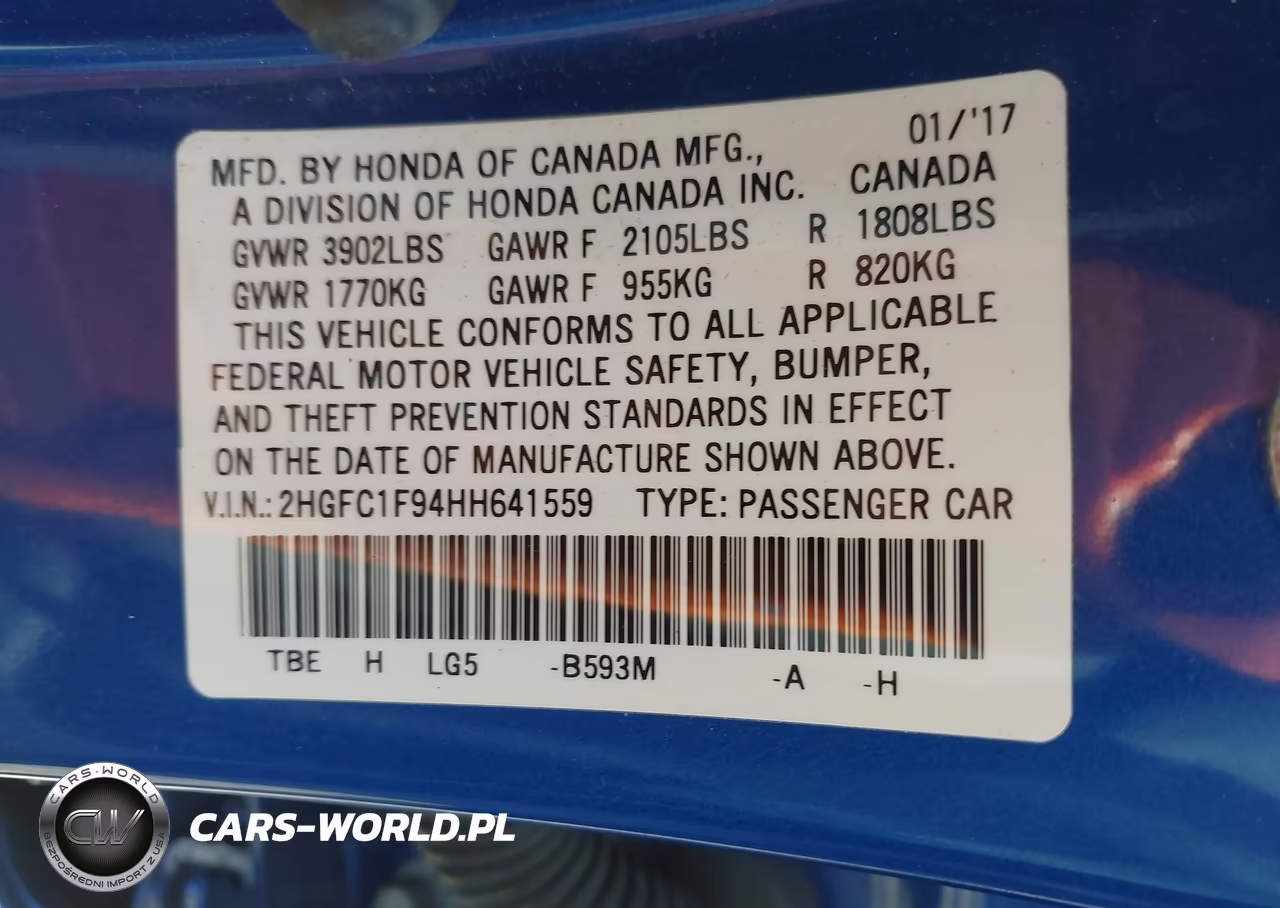 2017 Honda Civic Touring VIN:2HGFC1F94HH641559 - 9