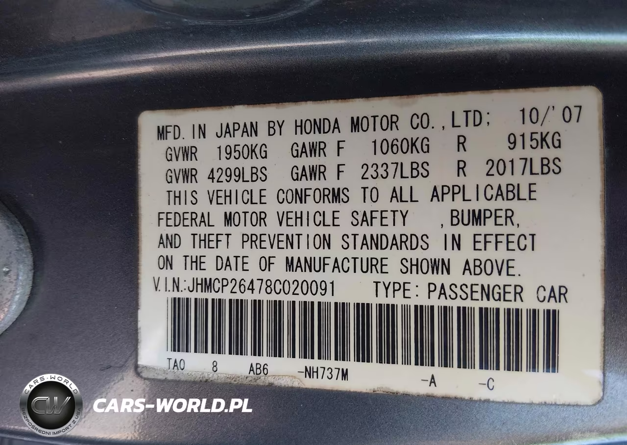 2008 Honda Accord 2.4 Lx-P VIN:JHMCP26478C020091 - 9