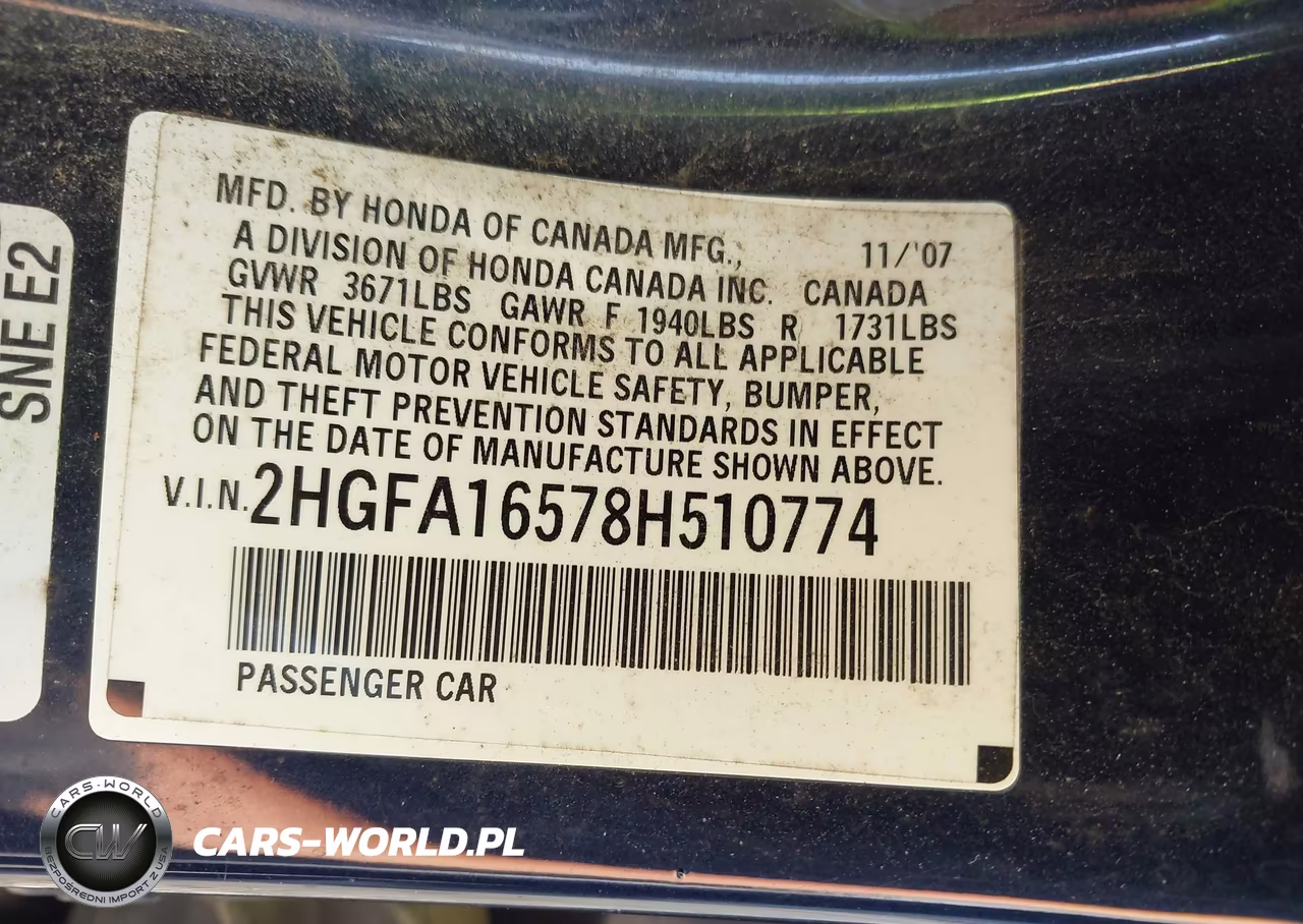 2008 Honda Civic Lx VIN:2HGFA16578H510774 - 9