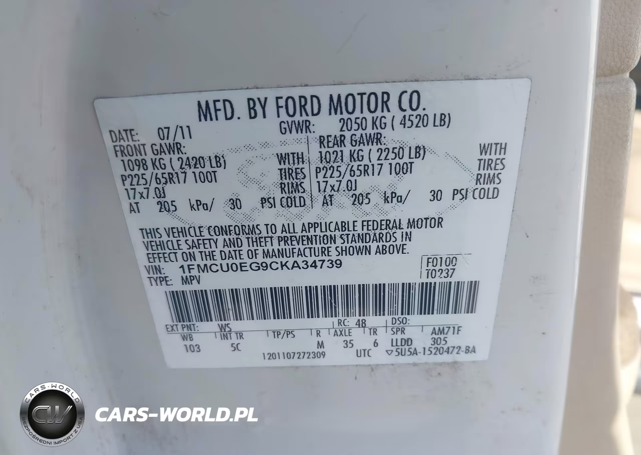 2012 Ford Escape Limited VIN:1FMCU0EG9CKA34739 - 9