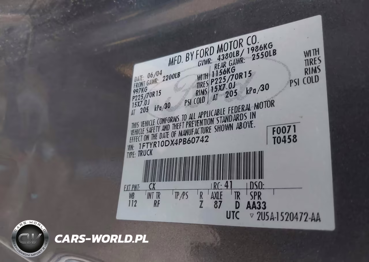 2004 Ford Ranger Xl-Xlt VIN:1FTYR10DX4PB60742 - 9