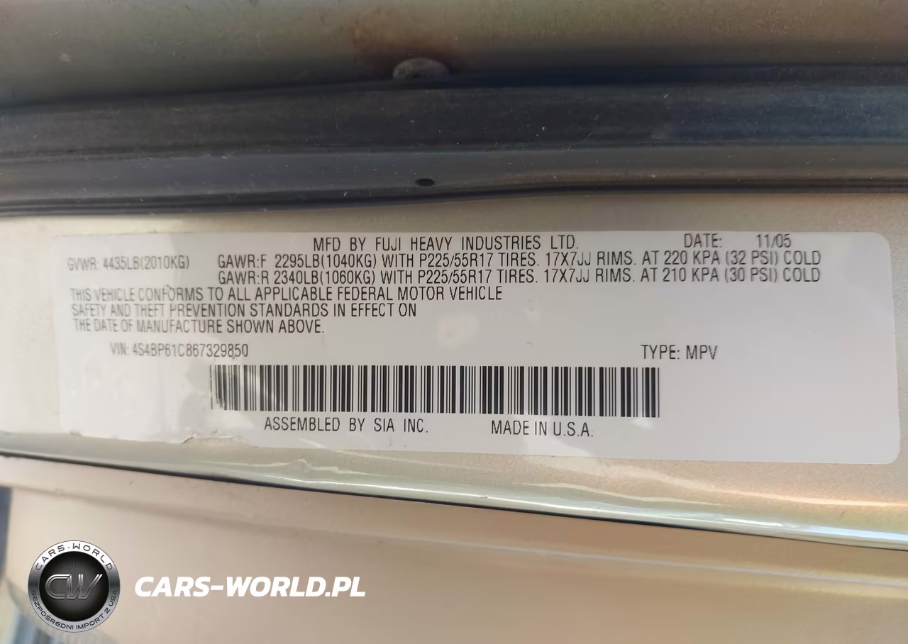 2006 Subaru Outback 2.5I VIN:4S4BP61C867329850 - 9