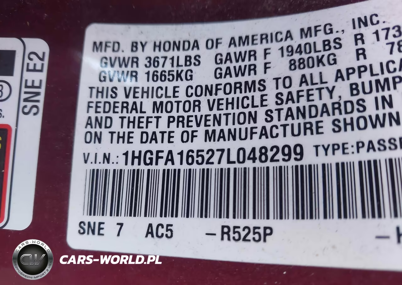 2007 Honda Civic Lx VIN:1HGFA16527L048299 - 9