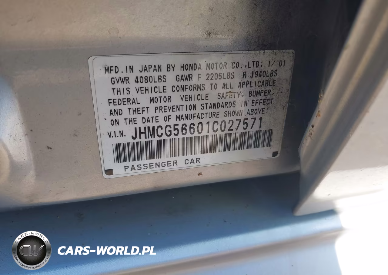 2001 Honda Accord 2.3 Ex VIN:JHMCG56601C027571 - 9