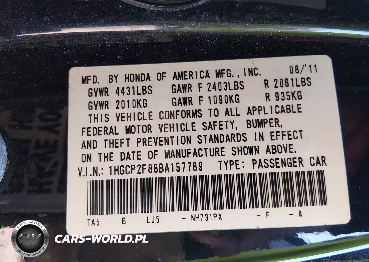 2011 Honda Accord 2.4 Ex-L VIN:1HGCP2F88BA157789 - 9