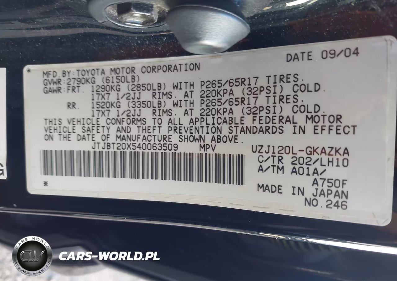 2004 Lexus Gx 470 VIN:JTJBT20X540063509 - 9