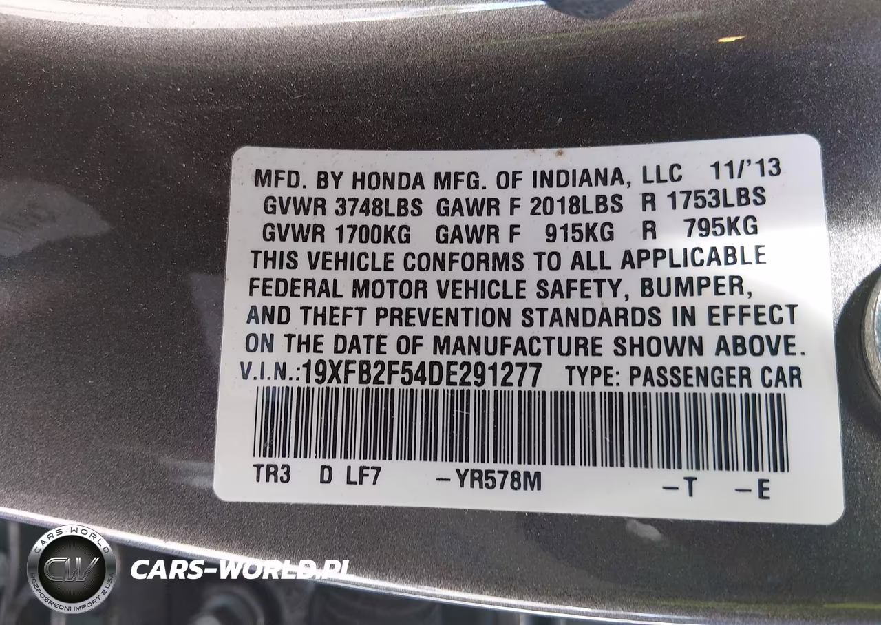 2013 Honda Civic Lx VIN:19XFB2F54DE291277 - 9