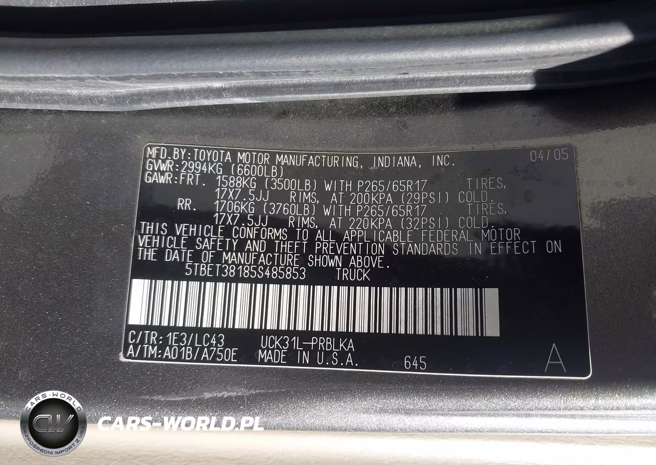 2005 Toyota Tundra Limited V8 VIN:5TBET38185S485853 - 9