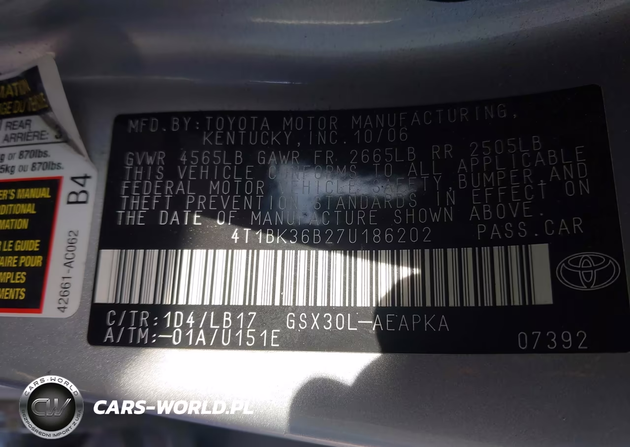 2007 Toyota Avalon Limited VIN:4T1BK36B27U186202 - 9
