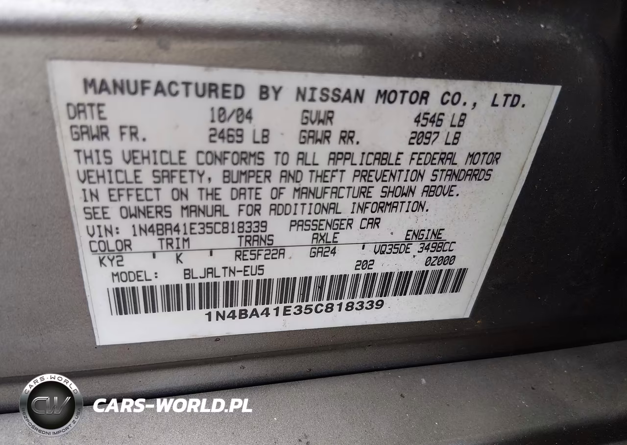 2005 Nissan Maxima 3.5 Se VIN:1N4BA41E35C818339 - 9