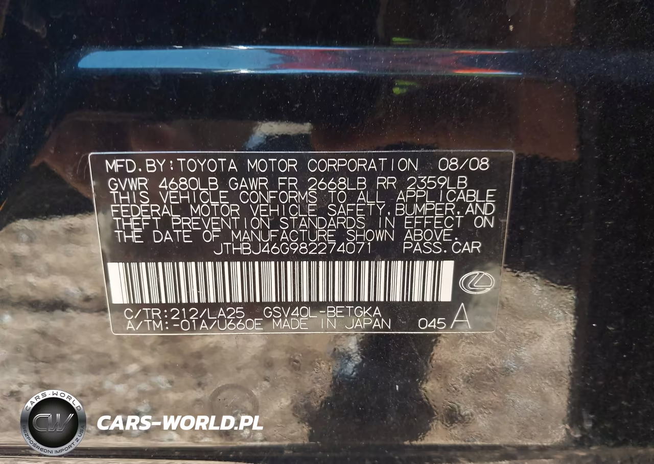 2008 Lexus Es 350 VIN:JTHBJ46G982274071 - 9