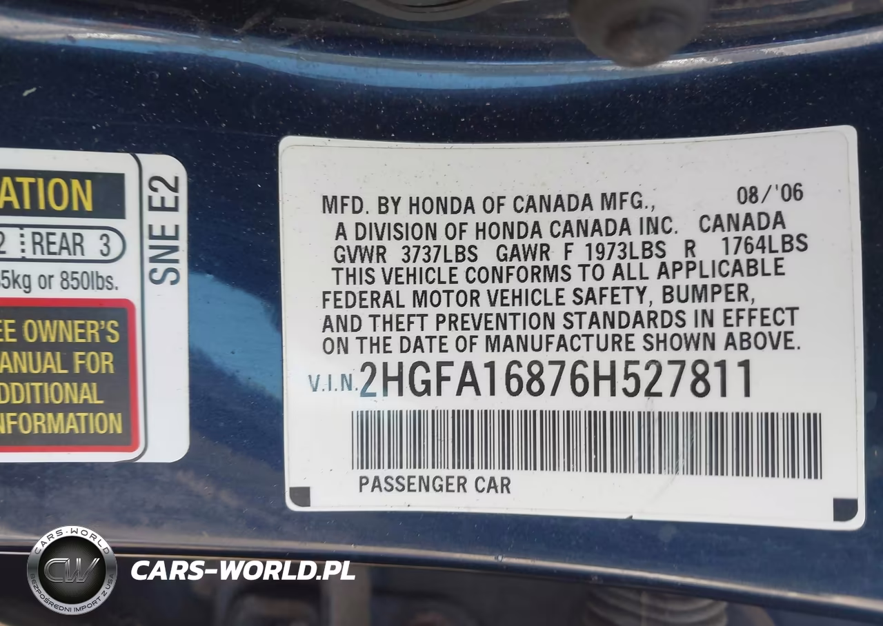 2006 Honda Civic Ex VIN:2HGFA16876H527811 - 9