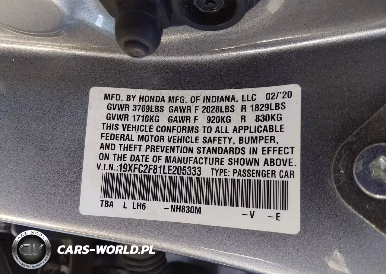 2020 Honda Civic Sport VIN:19XFC2F81LE205333 - 9