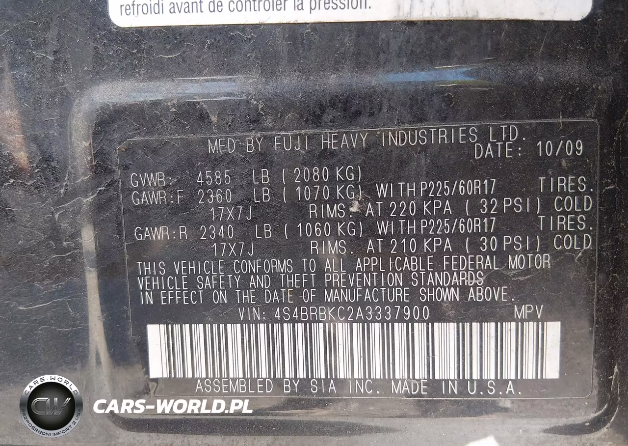2010 Subaru Outback 2.5I Limited VIN:4S4BRBKC2A3337900 - 9