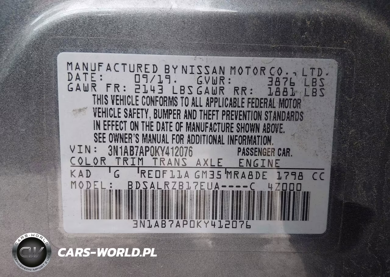 2019 Nissan Sentra Sr VIN:3N1AB7AP0KY412076 - 9