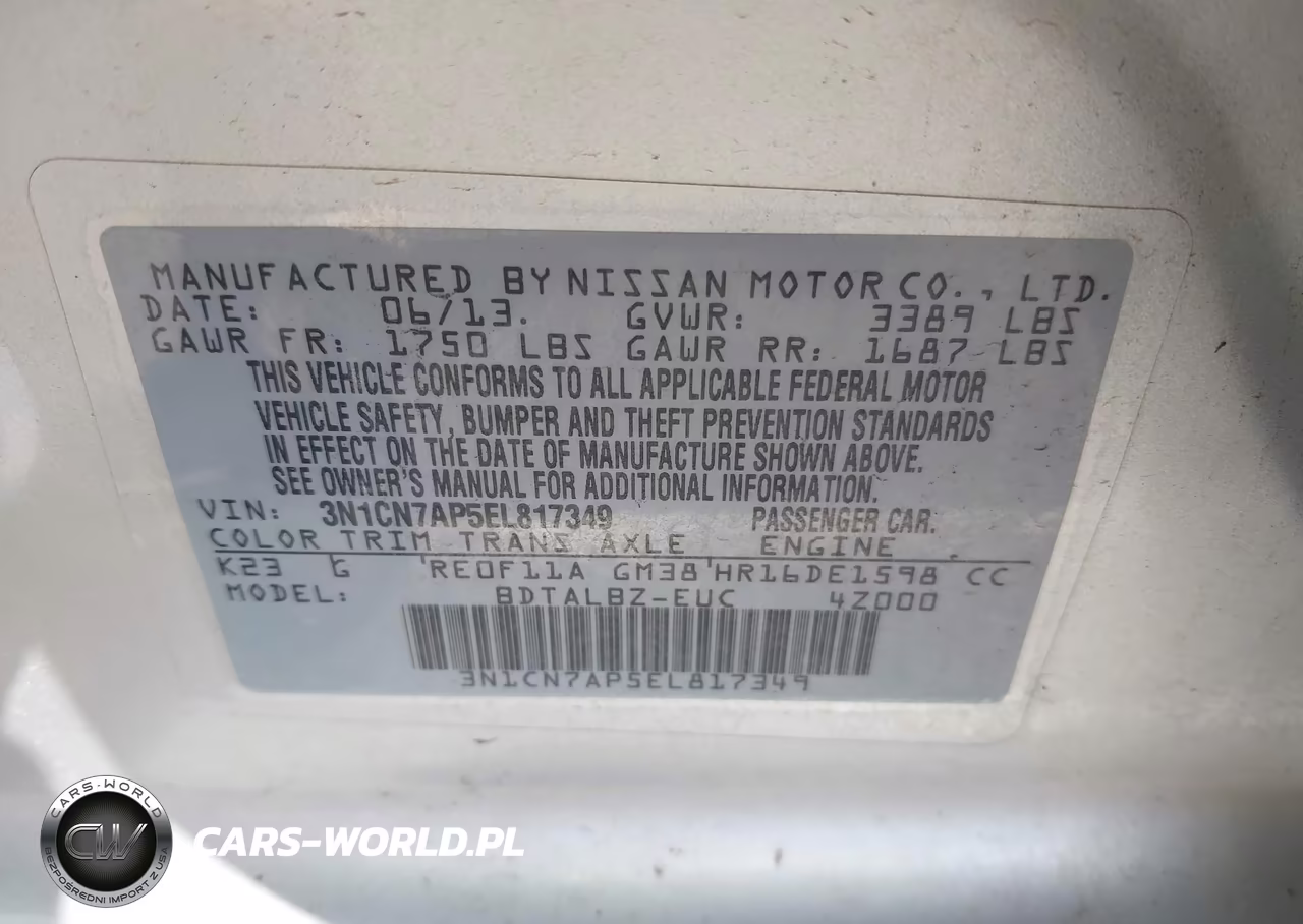 2014 Nissan Versa 1.6 Sv VIN:3N1CN7AP5EL817349 - 9