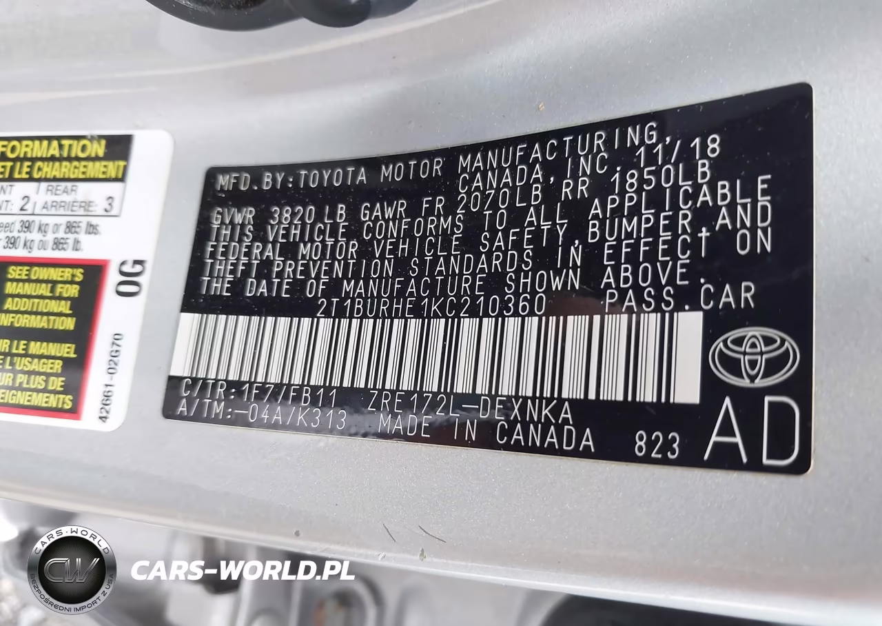 2019 Toyota Corolla Le VIN:2T1BURHE1KC210360 - 9