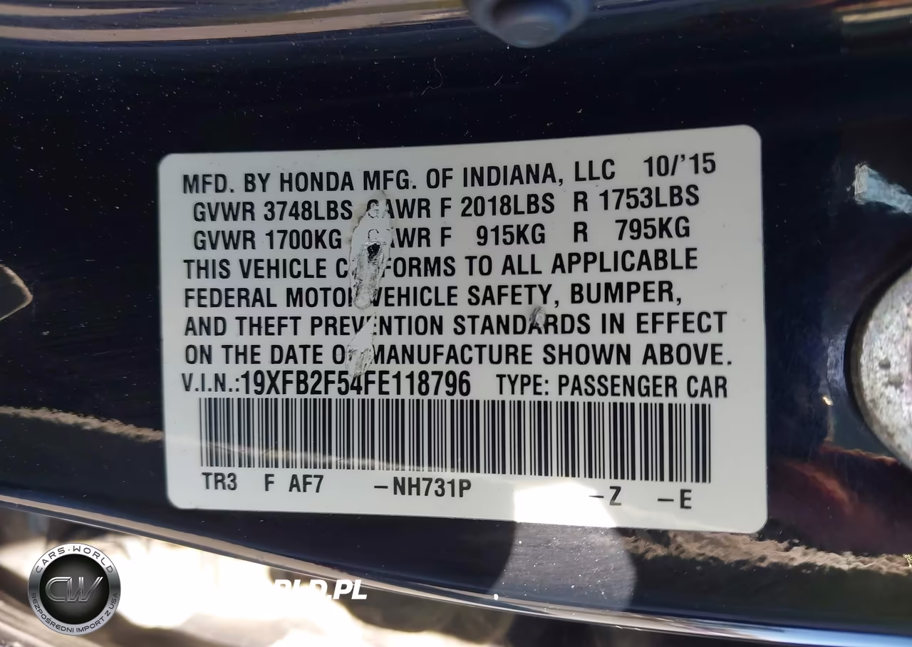 2015 Honda Civic Lx VIN:19XFB2F54FE118796 - 9