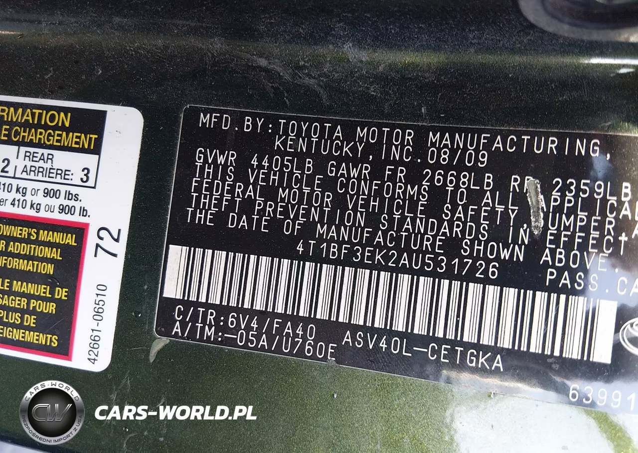 2010 Toyota Camry Xle VIN:4T1BF3EK2AU531726 - 9