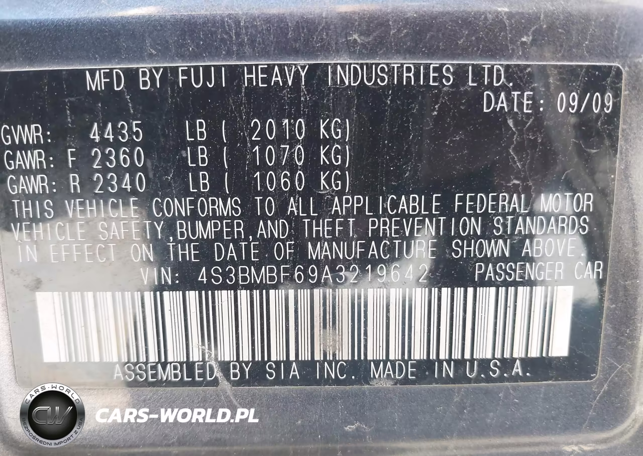 2010 Subaru Legacy 2.5I Premium VIN:4S3BMBF69A3219642 - 9