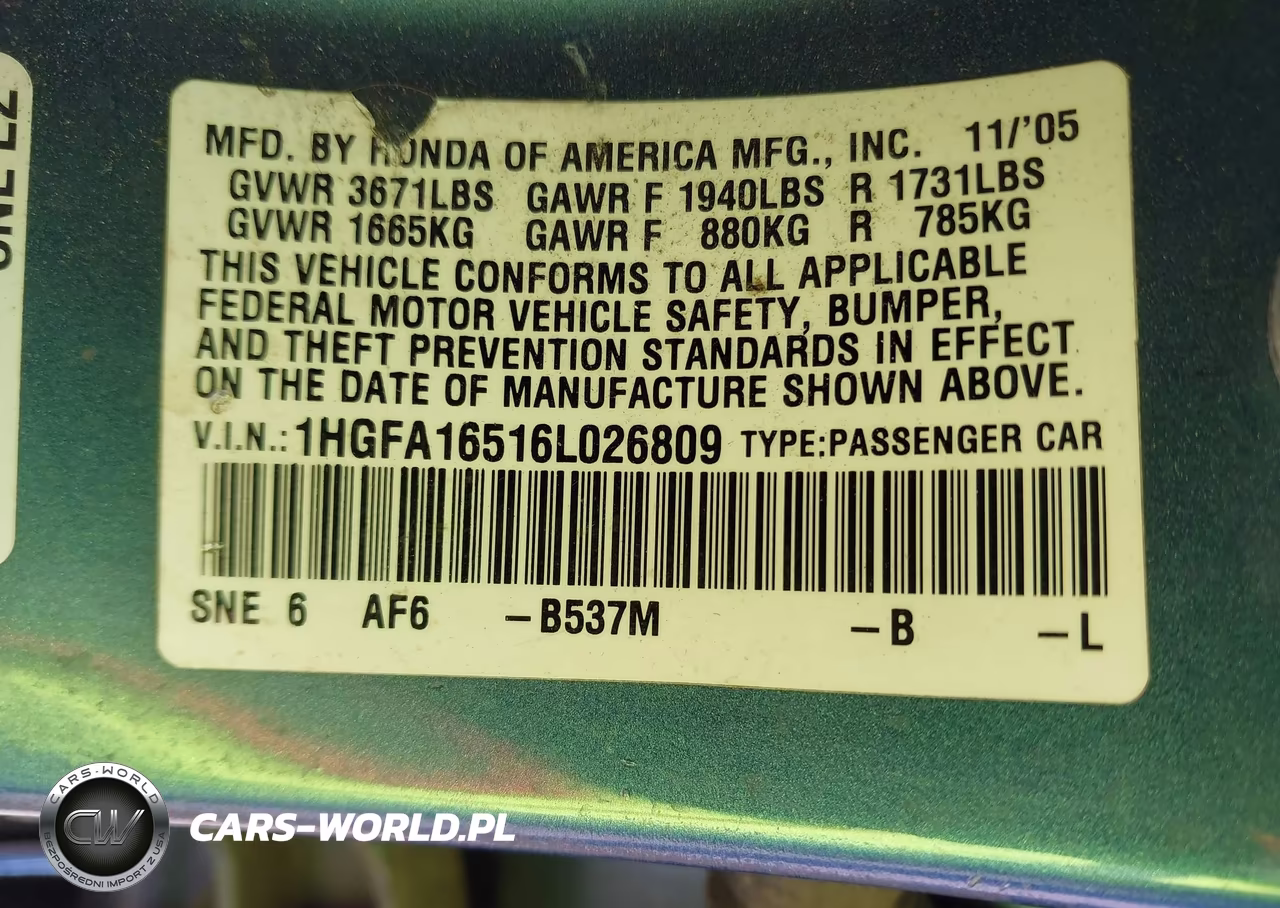 2006 Honda Civic Lx VIN:1HGFA16516L026809 - 9