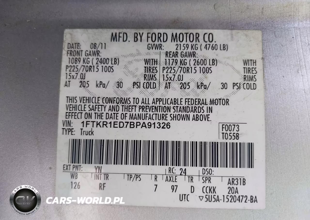 2011 Ford Ranger Xl VIN:1FTKR1ED7BPA91326 - 9