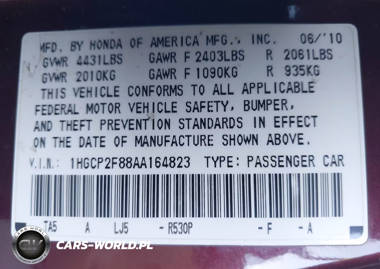 2010 Honda Accord 2.4 Ex-L VIN:1HGCP2F88AA164823 - 9