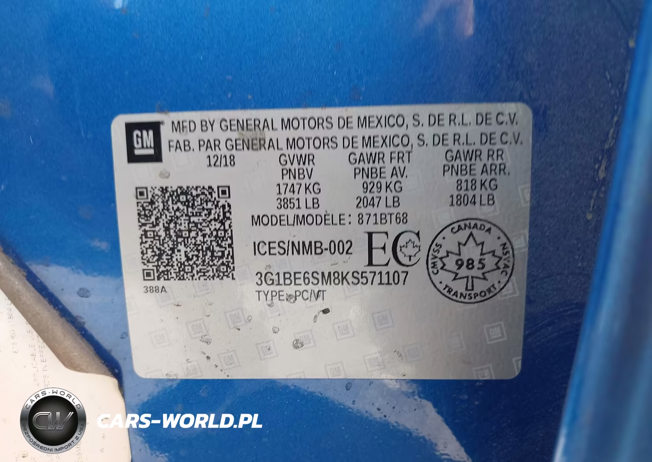 2019 Chevrolet Cruze Lt VIN:3G1BE6SM8KS571107 - 9