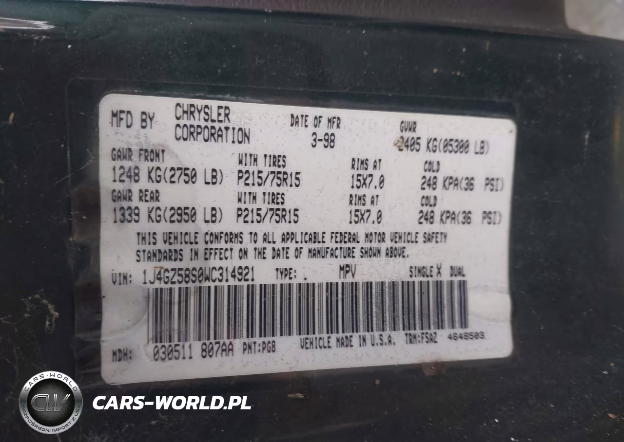 1998 Jeep Grand Cherokee Laredo VIN:1J4GZ58S0WC314921 - 9