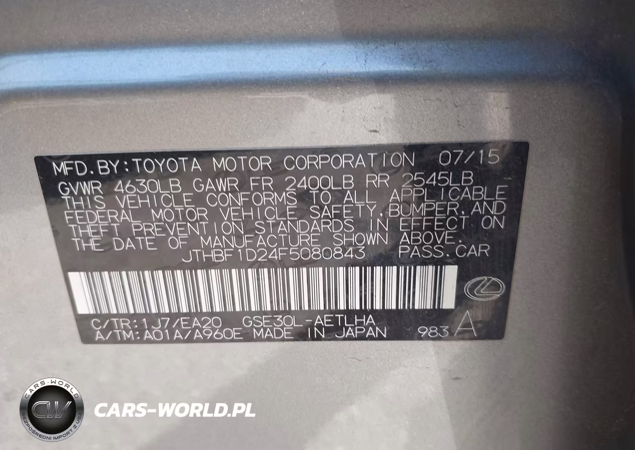 2015 Lexus Is 250 VIN:JTHBF1D24F5080843 - 9