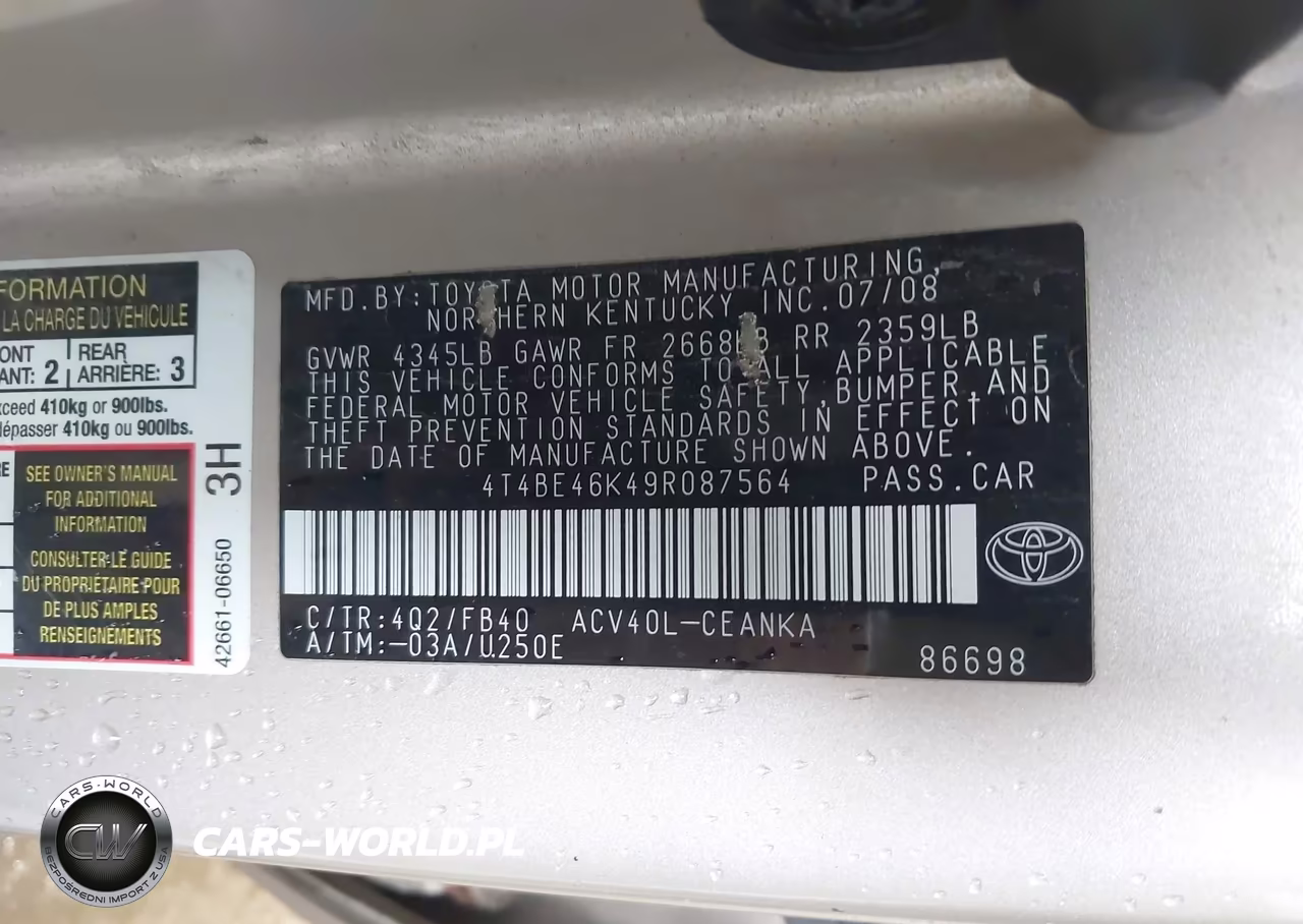 2009 Toyota Camry Le VIN:4T4BE46K49R087564 - 9