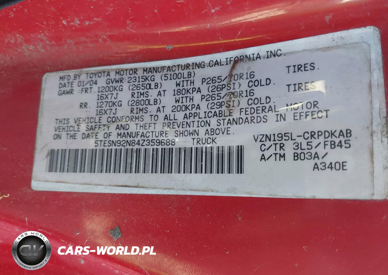 2004 Toyota Tacoma Prerunner V6 VIN:5TESN92N84Z359688 - 9