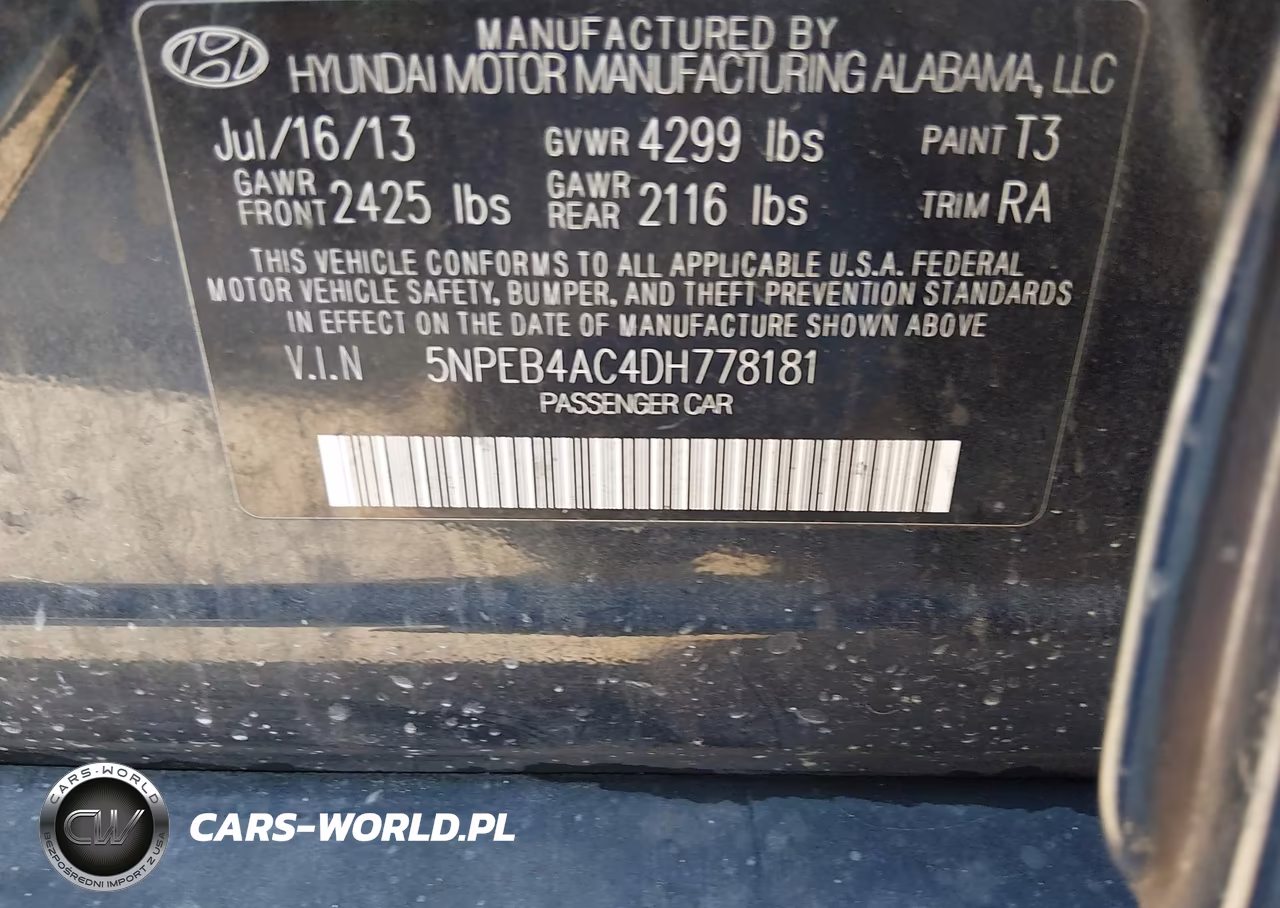 2013 Hyundai Sonata Gls VIN:5NPEB4AC4DH778181 - 9