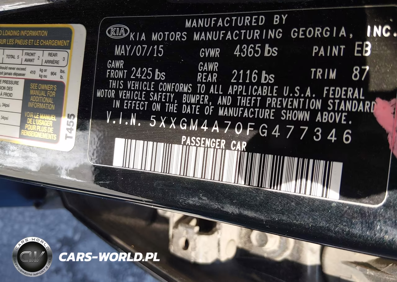 2015 Kia Optima Lx VIN:5XXGM4A70FG477346 - 9