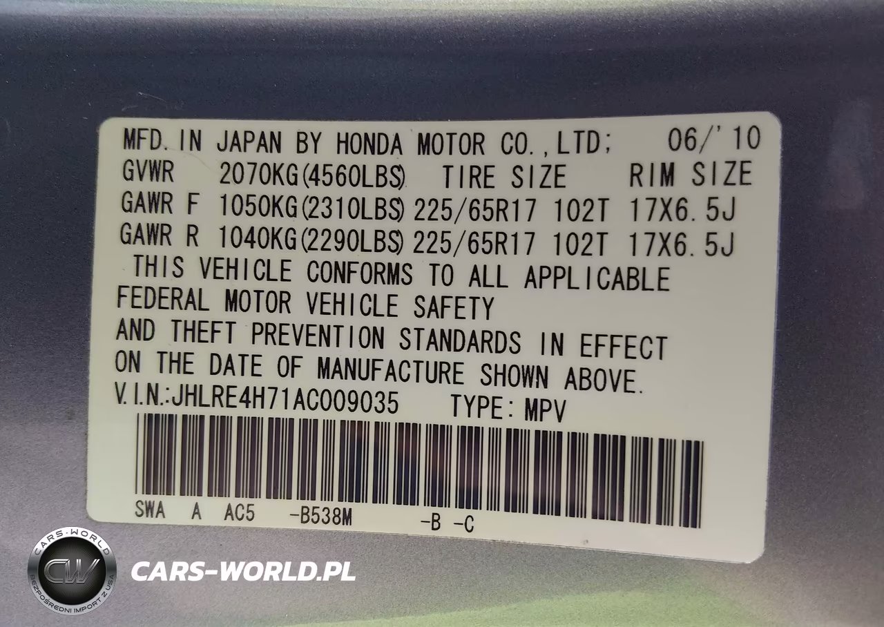 2010 Honda Cr-V Ex-L VIN:JHLRE4H71AC009035 - 9